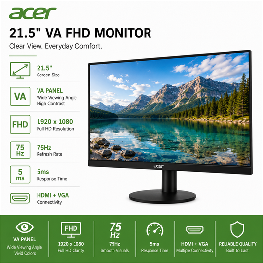 ACER 21.5" VA FHD 75Hz 5ms Monitor (EK220QA)