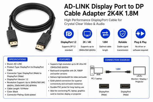 AD-LINK Display Port to DP Cable Adapter 2K4K 1.8M (AD-L-DP-DP-2K4K-1-8M)