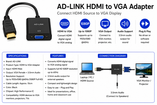 AD-LINK HDMI to VGA Adapter (AD-L-HDMI-VGA-ADAPT)
