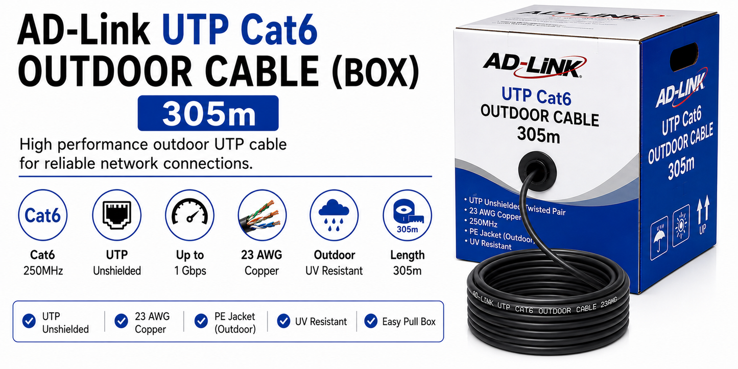 AD-Link UTP Cat6 OUTDOOR Cable (box) 305m (AD-L-UTP-CAT6-OUTDOOR-305M)