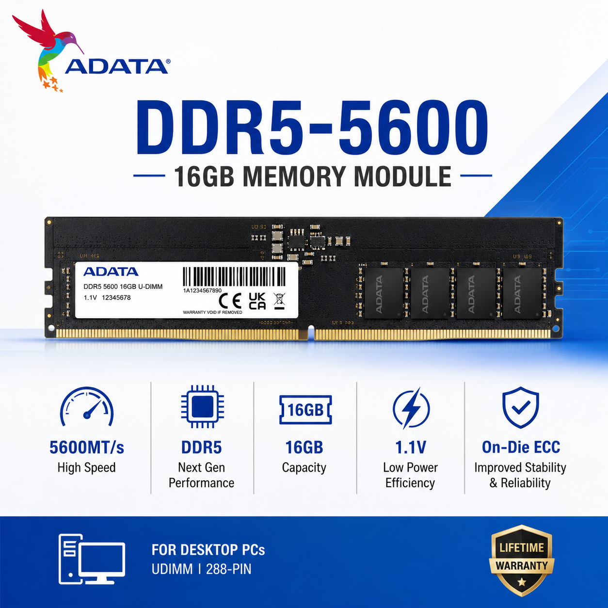 ADATA DDR5-5600 16GB MEMORY MODULE (AD5U560016G-S)