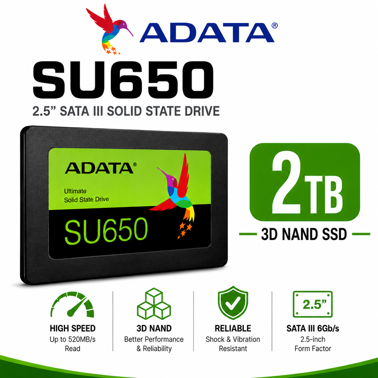 ADATA SU650 2TB SATAIII 3D NAND 2.5" SSD (ASU650SS-2TT-R)