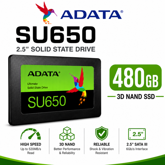 ADATA SU650 480GB 3D NAND 2.5" SSD (ASU650SS-480GT-R)