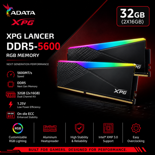 ADATA XPG LANCER 32GB(2X16GB) DDR5-5600 RGB BLACK (AX5U5600C3616G-DCLARBK-BOX)