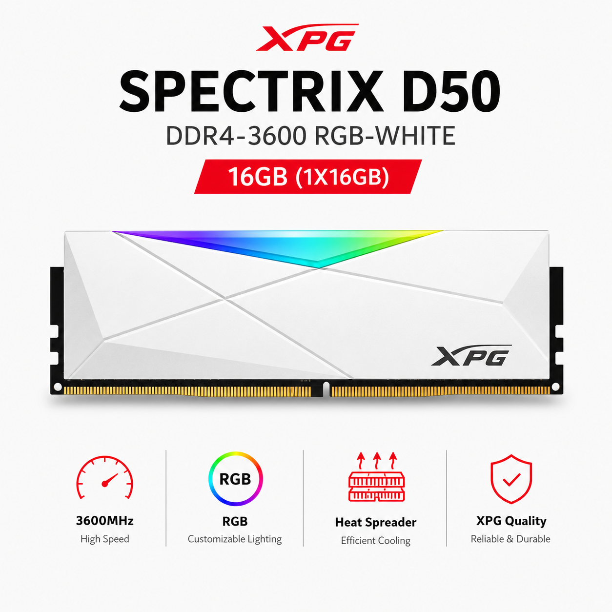 ADATA XPG SPECTRIX D50 16GB (1X16GB) DDR4-3600 RGB-WHITE (AX4U360016G18I-SW50)