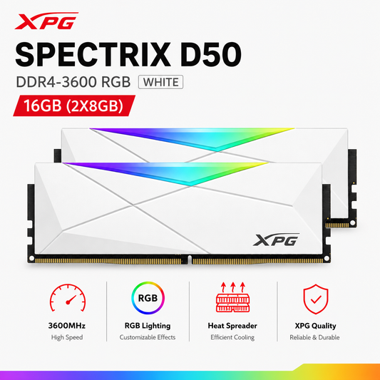 ADATA XPG SPECTRIX D50 16GB(2X8GB) DDR4-3600 RGB -WHITE (AX4U360016G18I-DW50-BOX)
