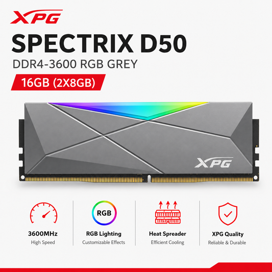 ADATA XPG SPECTRIX D50 16GB(2X8GB) DDR4-3600 RGB GREY (AX4U360016G18I-DT50-BOX)