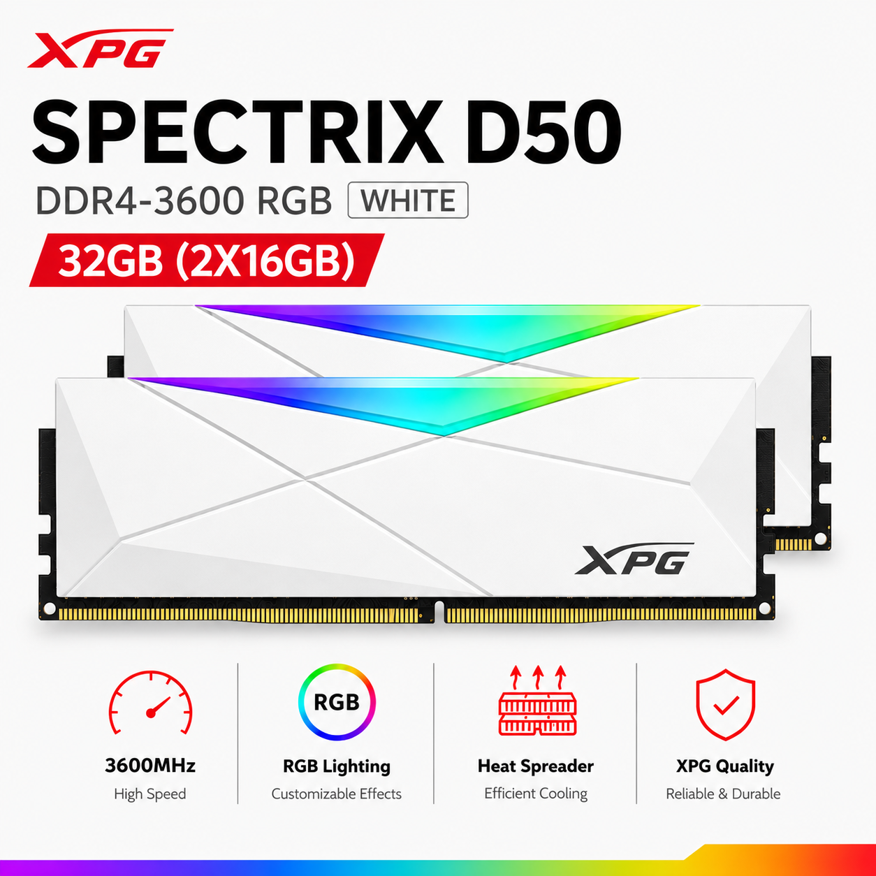 ADATA XPG SPECTRIX D50 32GB(2X16GB) DDR4-3600 RGB WHITE (AX4U360032G18I-DW50-BOX)