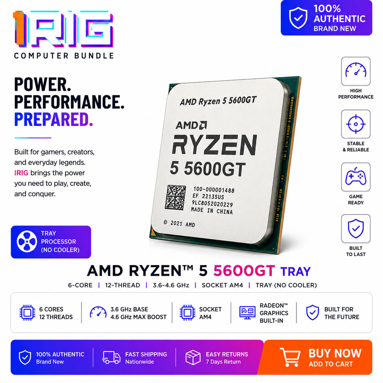 AMD RYZEN 5 5600GT 6-Core 12-Thread 3.6-4.6 GHz Socket AM4 TRAY (100-000001488MPK)