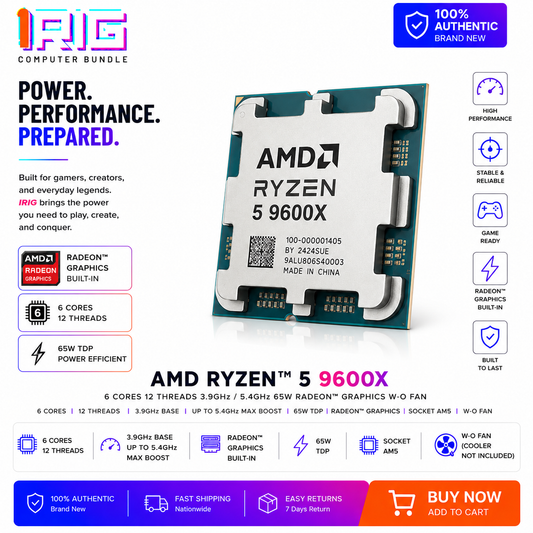 AMD RYZEN 5 9600X 6 CORES/12 THREADS 3.9GHZ/5.4GHZ 65W RADEON GRAPHICS W/O FAN (100-100000931BOX)