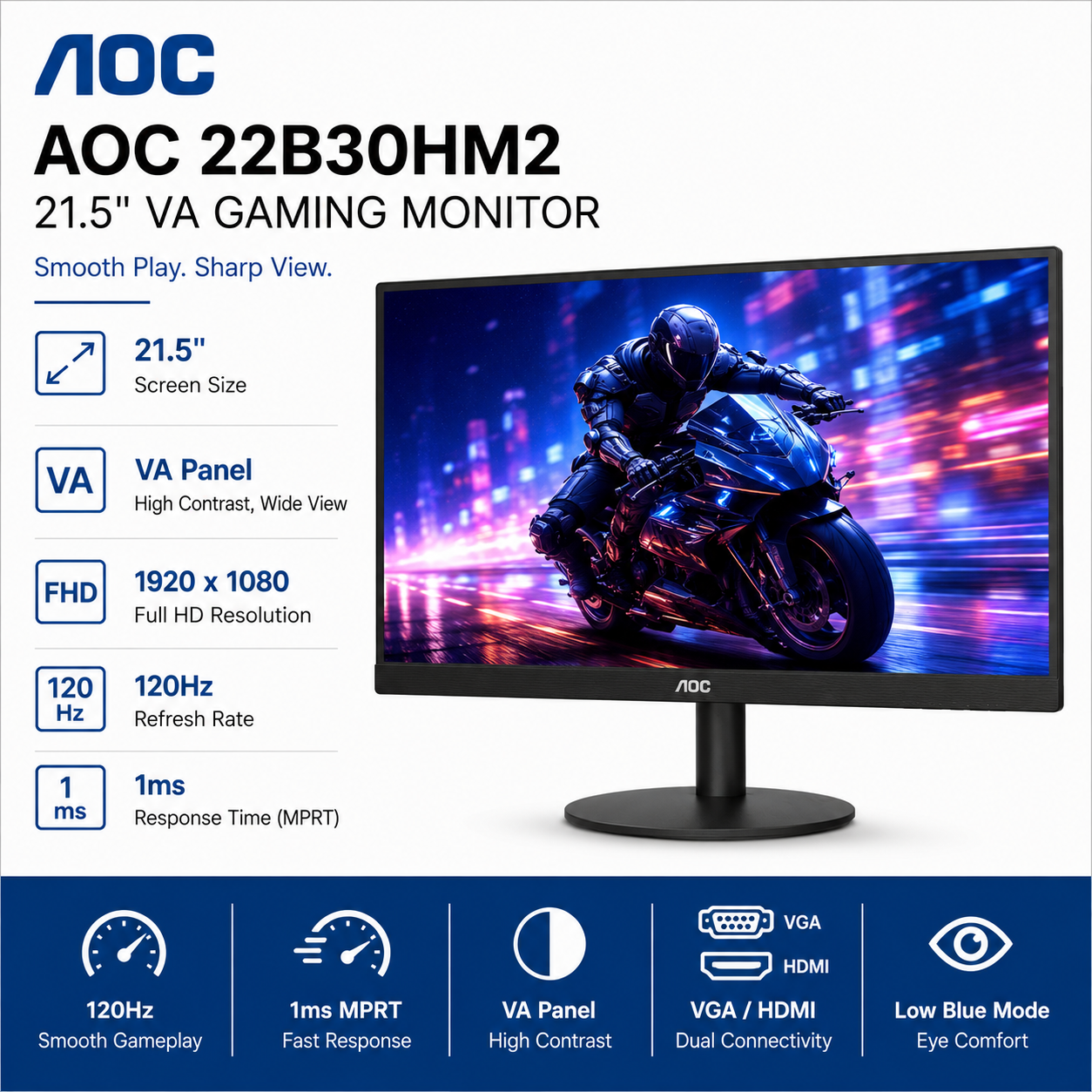 AOC 22B30HM2 21.5" VA 120HZ 1ms VGA/HDMI (1920X1080) (22B30HM2)