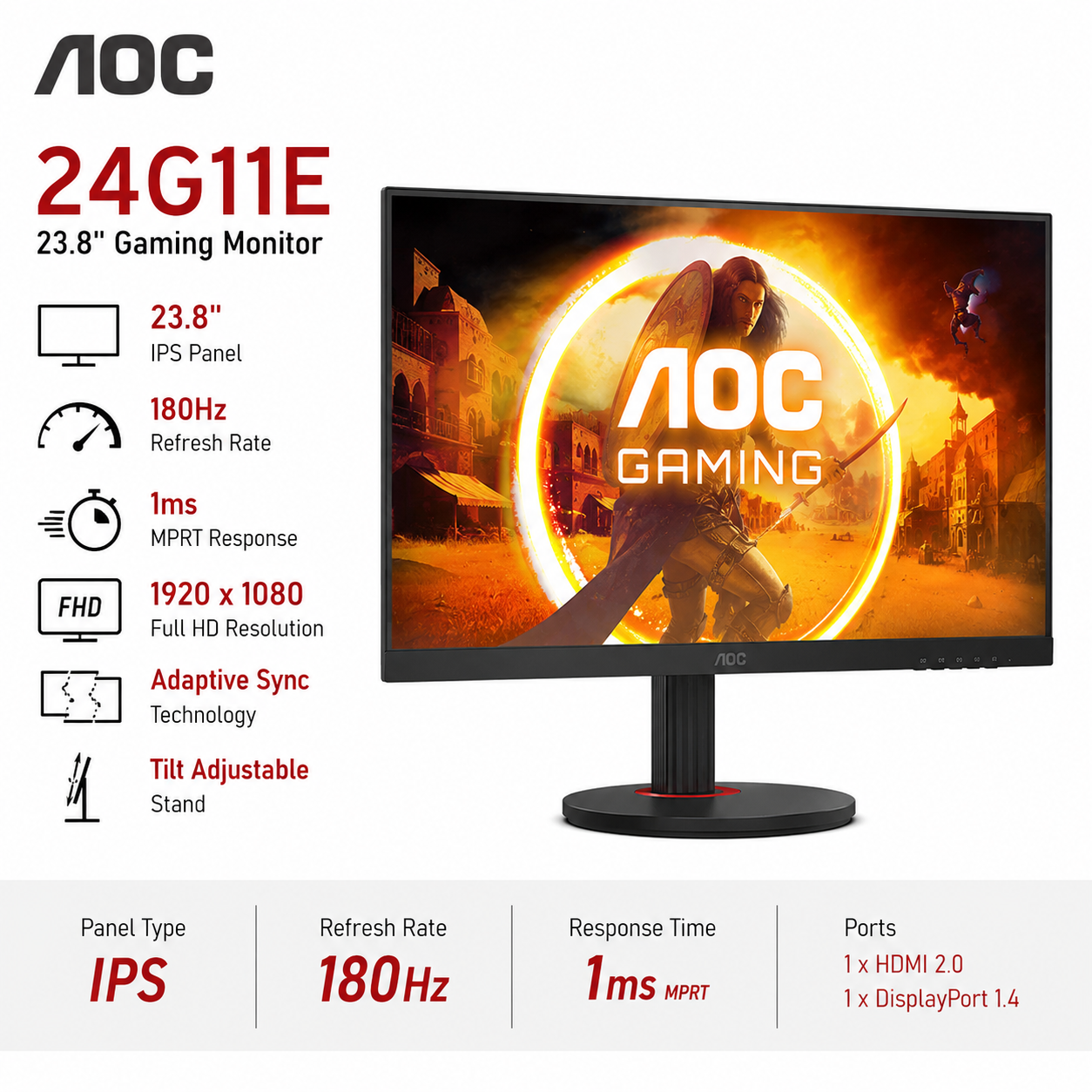 AOC 23.8" 24G11E IPS 180Hz 1ms Gaming Monitor (1920x1080) (24G11E)