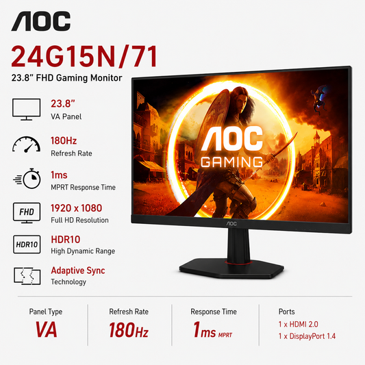 AOC 24G15N /71 23.8 FHD (1920X1080) 180Hz 1ms VA HDR10 Adaptive Sync Gaming Monitor (Black) (24G15N)