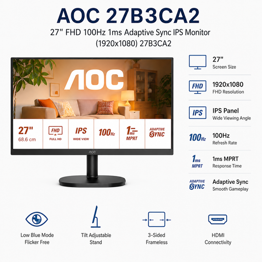 AOC 27B3CA2 27" FHD 100Hz 1ms Adaptive Sync IPS Monitor (1920x1080) (27B3CA2)