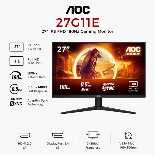 AOC 27G11E 27" IPS FHD 180Hz 0.5ms Adaptive Sync Fast Gaming Monitor (1920x1080) (27G11E)