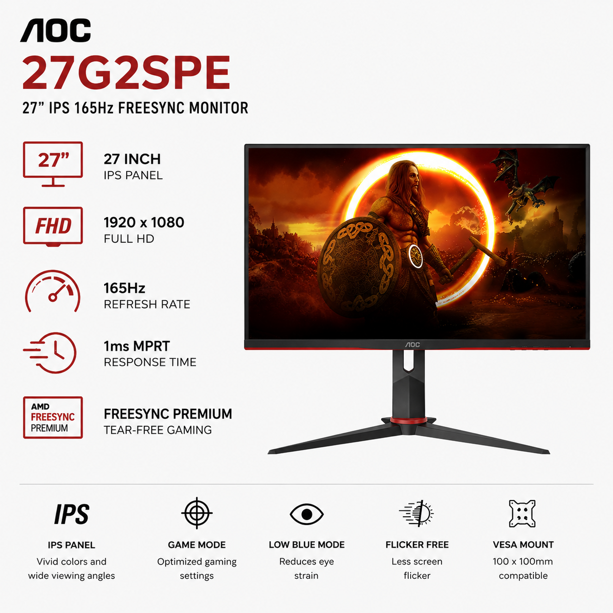 AOC 27G2SPE 27" IPS 165hz 1ms FreeSync Monitor (1920x1080) (27G2SPE)