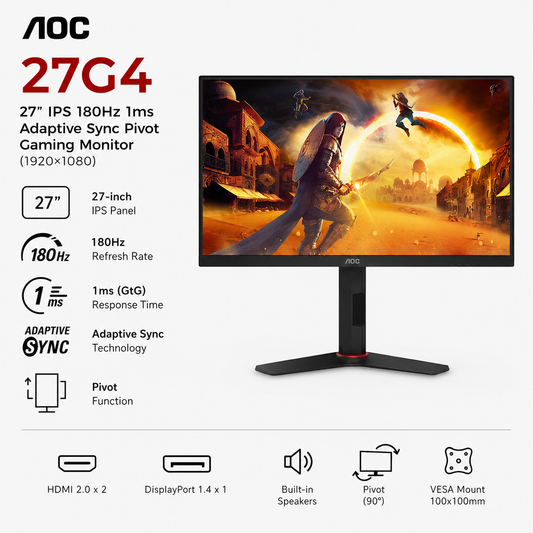 AOC 27G4 27" IPS 180Hz 1ms Adaptive Sync Pivot Gaming Monitor (1920×1080) (27G4)