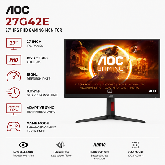 AOC 27G42E 27" IPS FHD 180Hz 0.05MS ADAPTIVE SYNC GAMING MONITOR (27G42E)