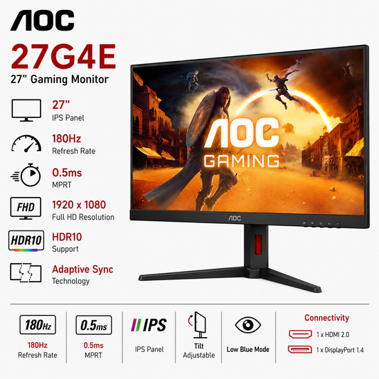 AOC 27G4E 27" IPS 180Hz 0.5ms HDR10 Adaptive Sync Gaming Monitor (1920×1080) (27G4E)