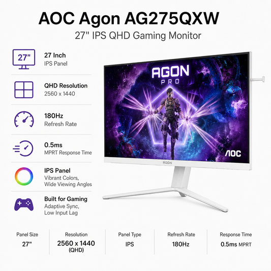 AOC Agon AG275QXW 27" IPS QHD 180Hz 0.5ms White Gaming Monitor (2560x1440) (AG275QXW)