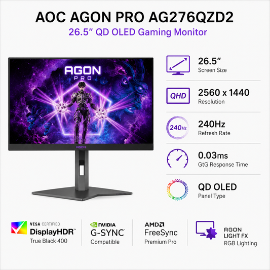 AOC Agon Pro AG276QZD2 26.5" QD OLED QHD 240Hz 0.03ms (2560x1440) (AG276QZD2)