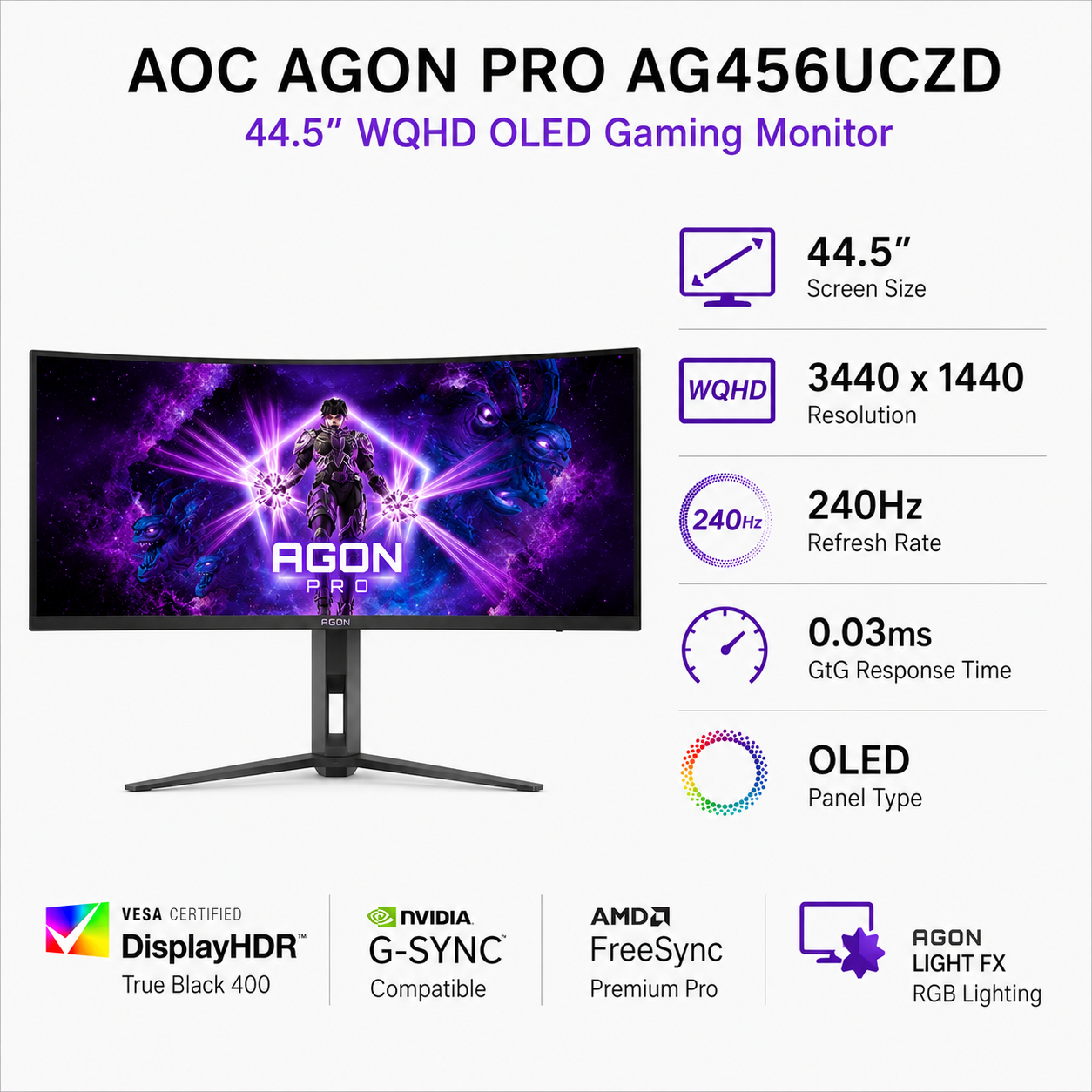 AOC Agon Pro AG456UCZD 44.5" WQHD 240Hz 0.03ms OLED Gaming Monitor (3440x1440) (AG456UCZD)