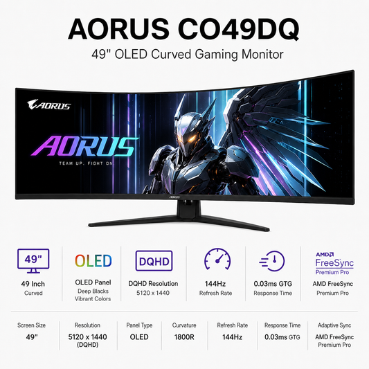 AORUS CO49DQ 49" OLED CURVED GAMING MONITOR (GP-AORUS-CO49DQ-AP)