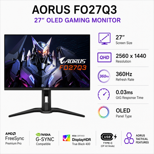 AORUS FO27Q3 27" OLED GAMING MONITOR (GP-AORUS-FO27Q3-AP)
