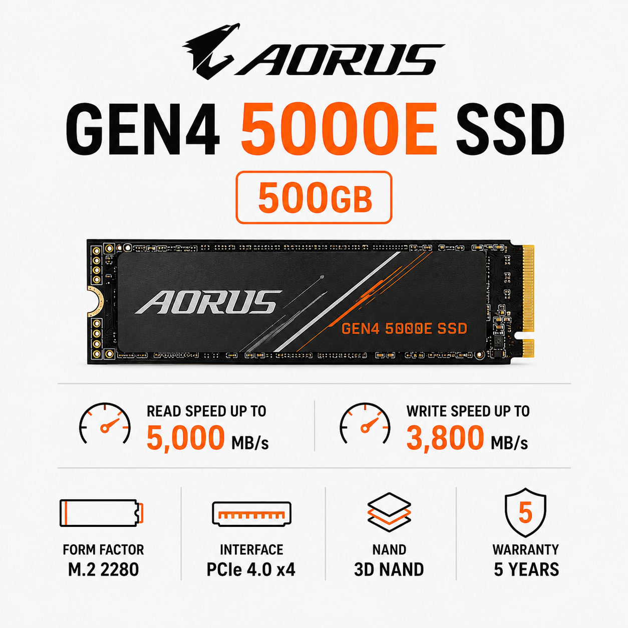 AORUS GEN4 5000E SSD 500GB (GP-AG450E500G-G)