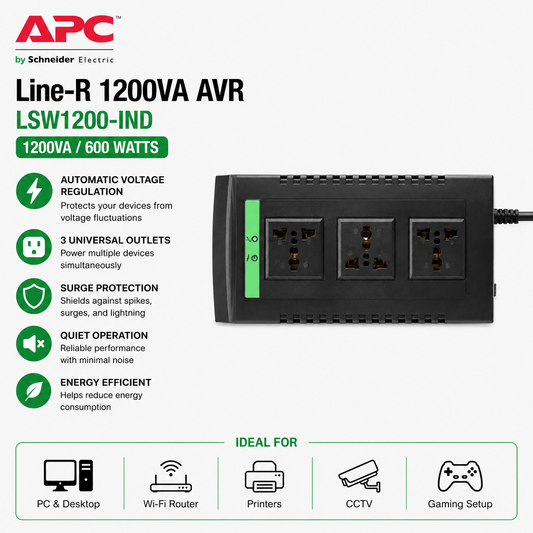 APC LSW1200-IND Line-R 1200va AVR 3 Outlets, 600watts (LSW1200-IND)