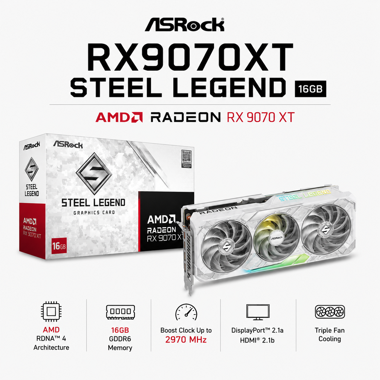 ASROCK RX9070XT STEEL LEGEND 16GB (RX9070XT SL 16G)