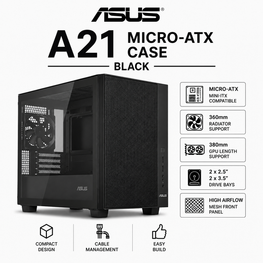 ASUS A21 MICRO-ATX CASE - BLACK (A21 Black)