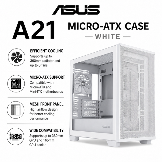 ASUS A21 MICRO-ATX CASE - WHITE (A21 White)