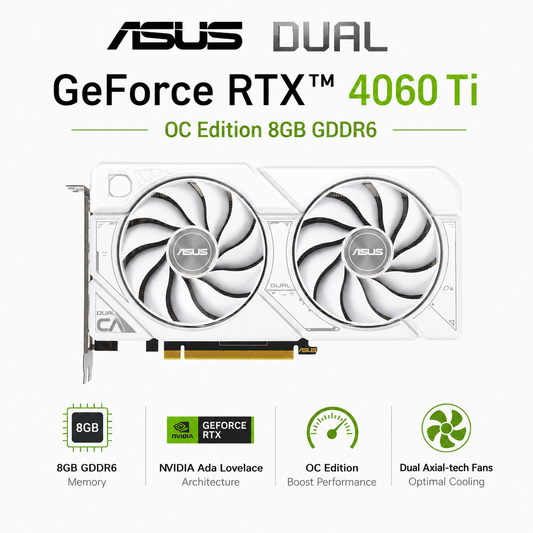 ASUS Dual GeForce RTX 4060 Ti White OC Edition 8GB GDDR6 (DUAL-RTX4060TI-O8G-WHITE)
