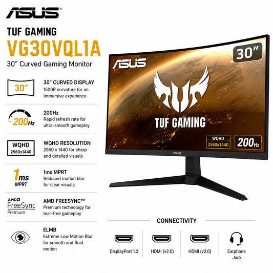 ASUS MONITOR TUF VG30VQL1A (Curved ,200Hz ) (VG30VQL1A)