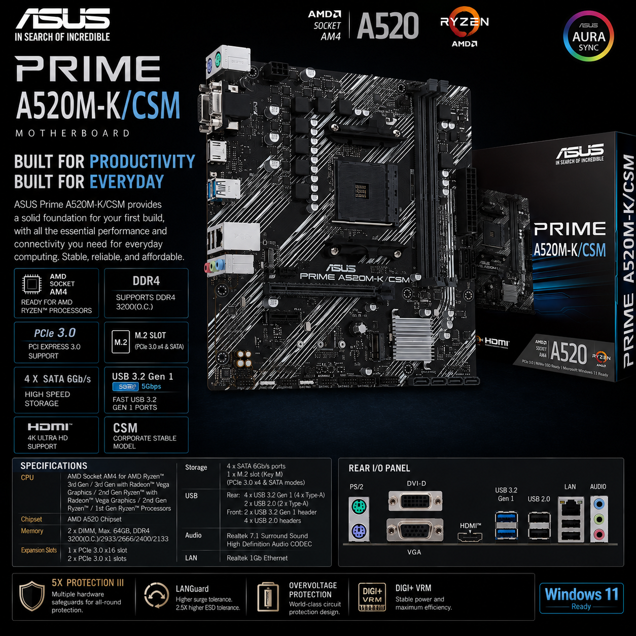 ASUS PRIME A520M-K/CSM Motherboard (PRIME-A520M-K-CSM)