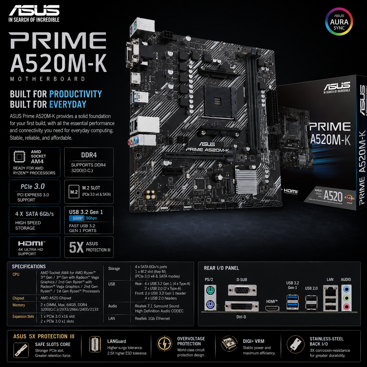 ASUS PRIME A520M-K Motherboard (PRIME-A520M-K)