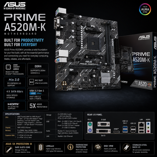 ASUS PRIME A520M-K Motherboard (PRIME-A520M-K)