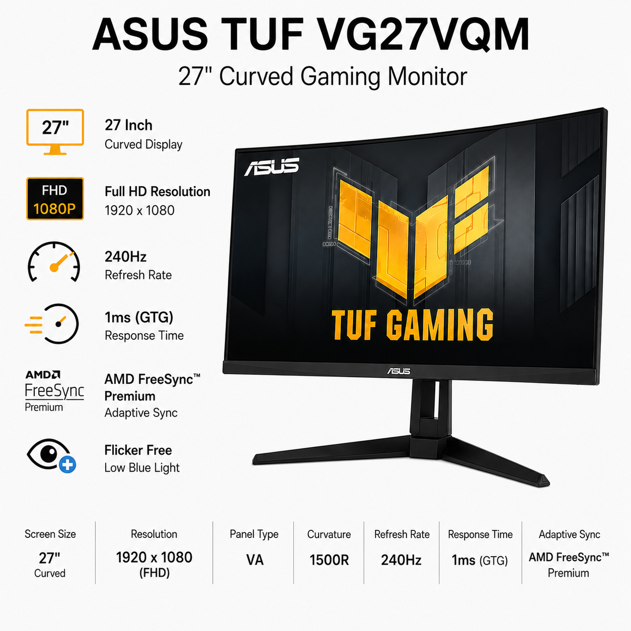 ASUS TUF VG27VQM (Curved ,240Hz ) (VG27VQM)