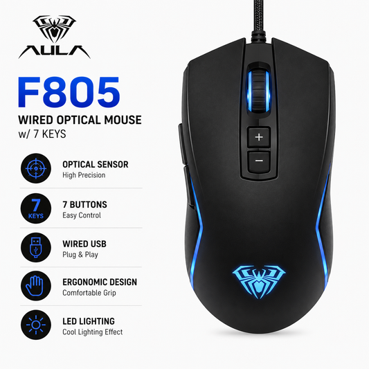 AULA F805 Wired Optical Mouse w/7 keys (F805)