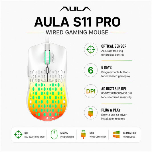 AULA S11 Pro Wired Gaming Mouse w/6 keys Orange (S11-PRO-OR)
