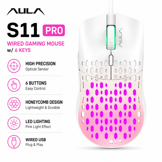 AULA S11 Pro Wired Gaming Mouse w/6 keys Pink (S11-PRO-PNK)