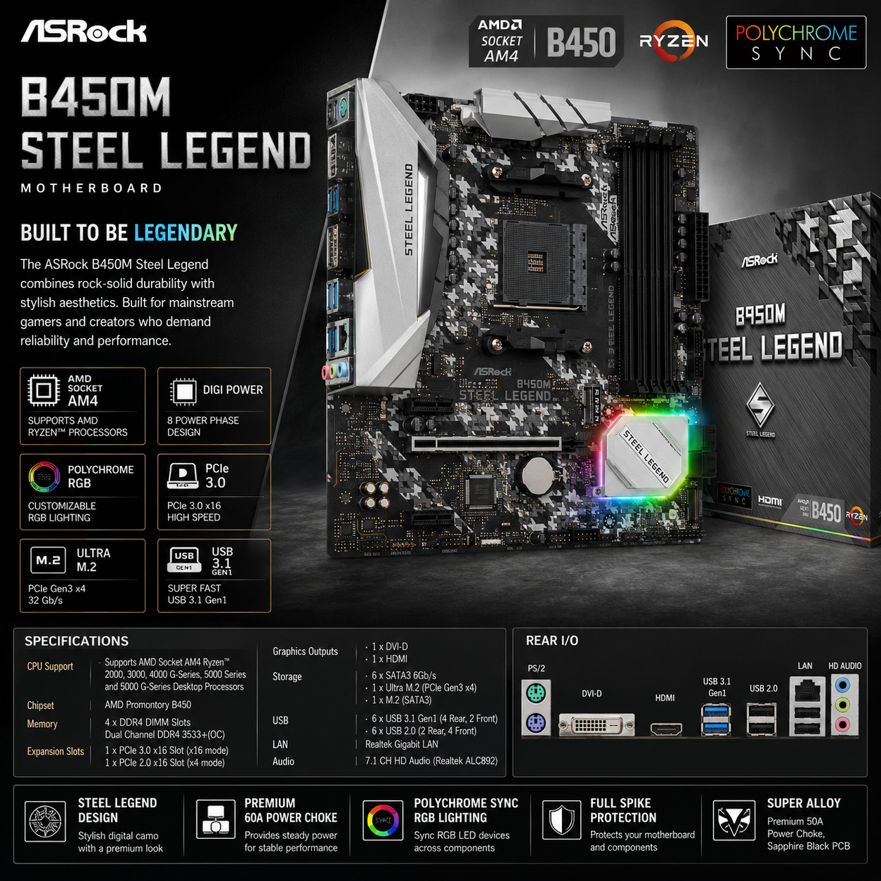 Asrock B450M STEEL LEGEND Motherboard (B450M Steel Legend)
