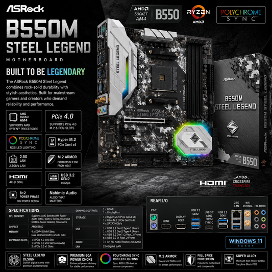 Asrock B550M STEEL LEGEND Motherboard (B550M Steel Legend)