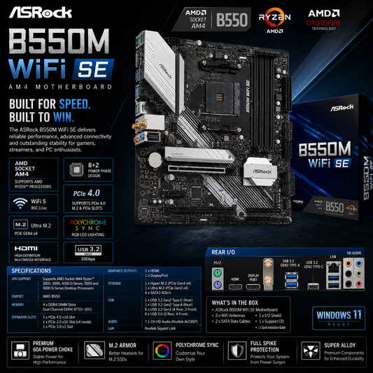 Asrock B550M WiFi SE AM4 Motherboard (B550M WiFi SE)