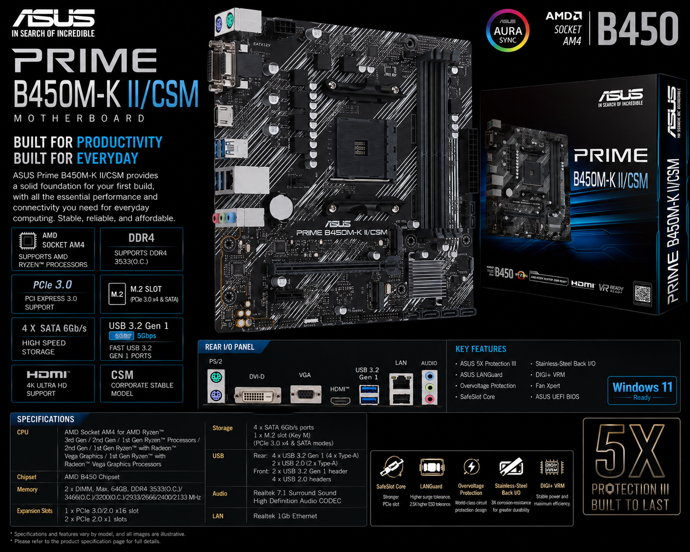 Asus PRIME B450M-K II/CSM Motherboad (PRIME-B450M-K-II-CSM)