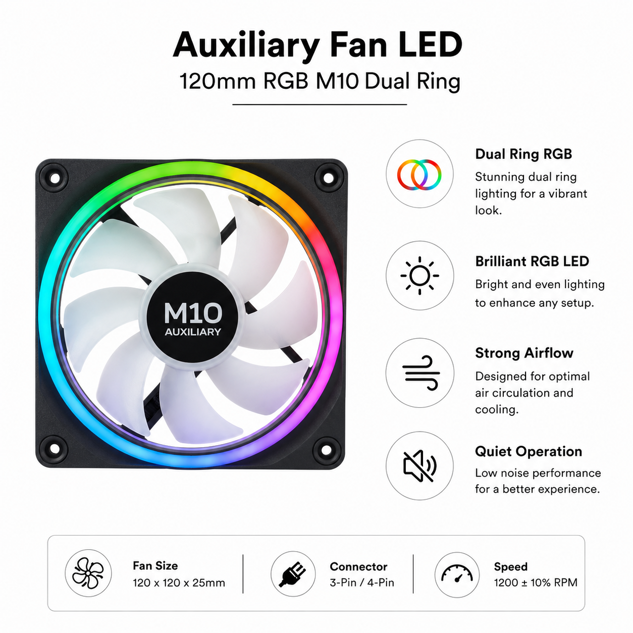 Auxiliary Fan LED 120mm RGB M10 Dual Ring (M10)