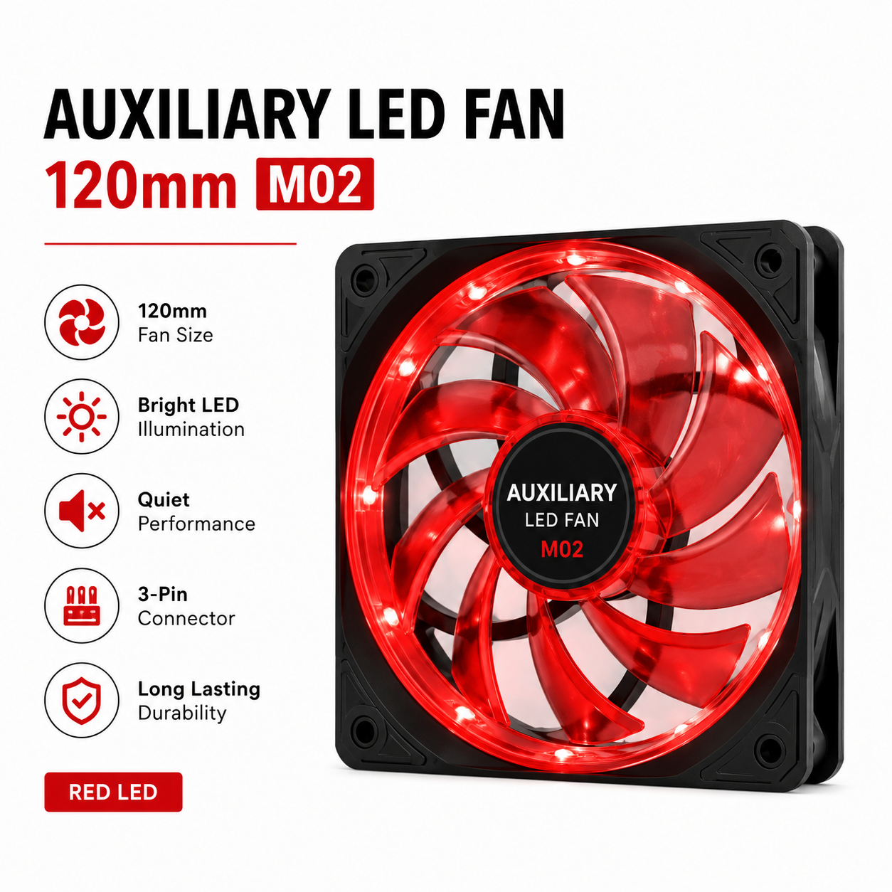 Auxiliary LED Fan 120mm Red M02 (M02)