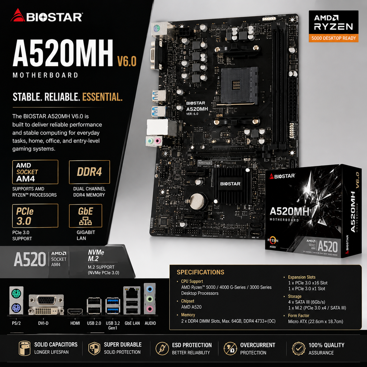 Biostar A520MH V6.0 Motherboard (A520MH)