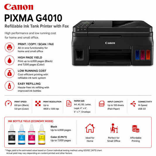CANON PIXMA G4010 Refillable Ink Tank Printer (G4010)